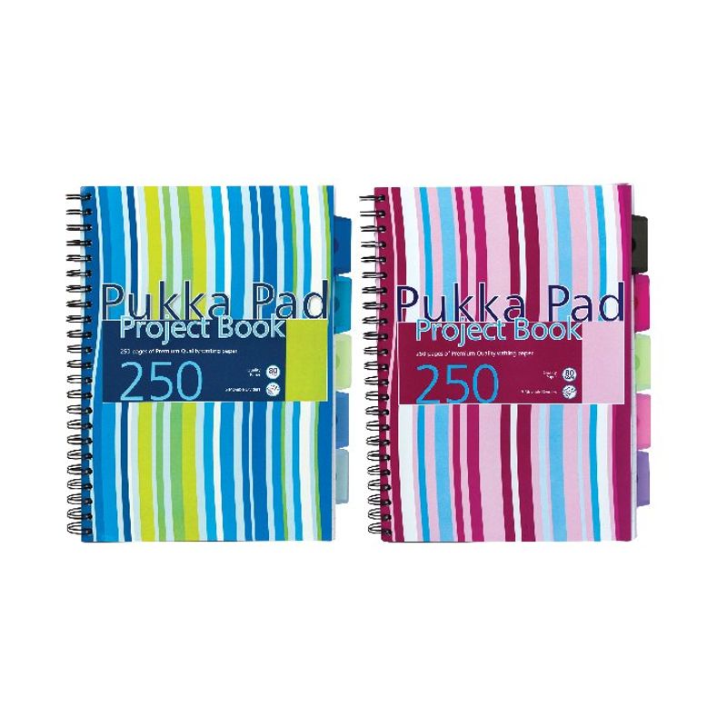 Pukka Pad Striped Project Book 250 Pages, A4, 5 Dividers, 80gsm (package 3 each) | Medical Supermarket