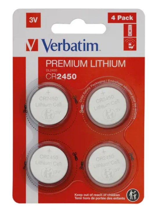 Verbatim CR2450 3V Premium Lithium Battery (Pack of 4) | Medical Supermarket
