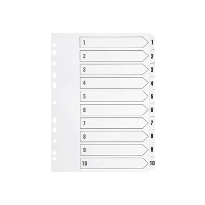 A4 Polypropylene Indices White, 1-10