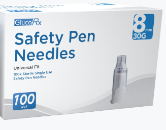 GlucoRx Safety Pen Needle 30G 8mm