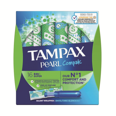 Tampax Compak Pearl Super Applicator Tampons Boxed x16