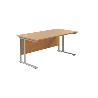 Double Upright Rectangular Twin Desk 1600x800 Nova Oak/Silver