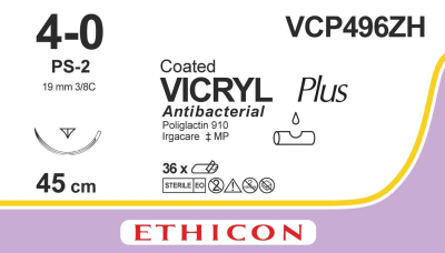 Ethicon Vicryl Plus 4-0 Undyed 45cm ETVCP496ZH