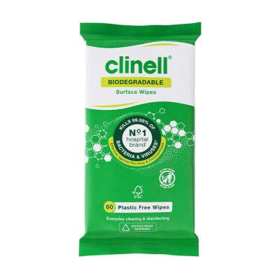 Clinell Biodegradable Plastic Free Surface Wipes