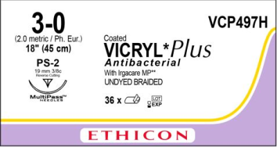 Ethicon Coated Vicryl Plus Undyed 3-0 Suture 3x45cm VCP497H