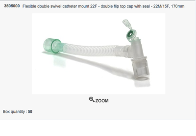 Flexible Double Swivel Catheter Mount 22F - Double Flip Top Cap With Seal - 22M/15F, 170mm