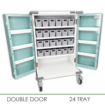 24 Tray (Original Packaging) Drugs Trolley - Grey Plastic Trays, Double Door With Push Button Key Code Lock