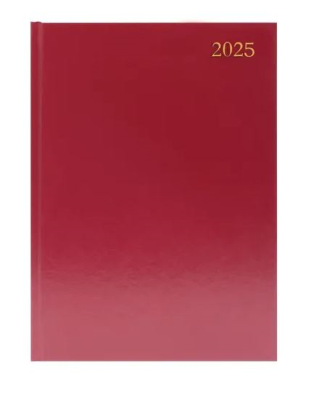 Desk Diary 2 Page Per Day A4 Burgundy 2025