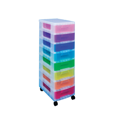 Rainbow Coloured Storage Tower, 8 x 7L Drawers