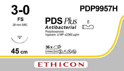 PDP9957H Ethicon Monofilament PDS Suture Plus Undyed 3-0 - 45cm