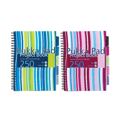 Pukka Pad Striped Project Book 250 Pages, A4, 5 Dividers, 80gsm (package 3 each)