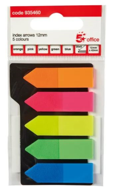 5 Star Office Index Arrow 5 Bright Colours 12x42mm