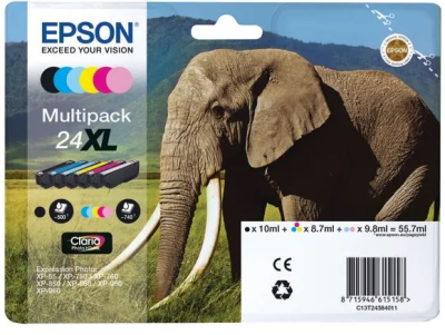 Epson 24XL Ink Cartridge Photo HD Elephant CMYK/Light Cyan/Light Magenta