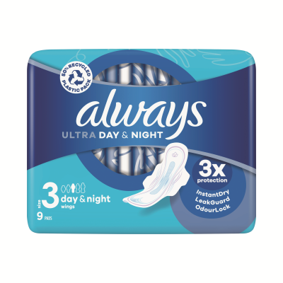 Always Ultra Day And Night Sanitary Pads With Wings Size 3 Packet x9 Pads