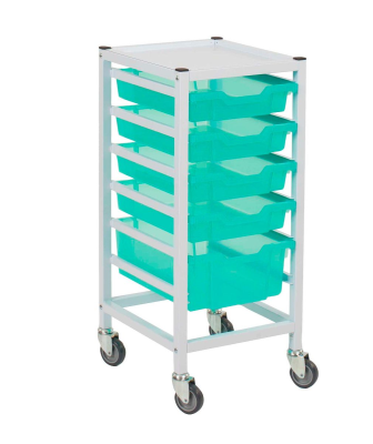 Compact Column Trolley 4 Shallow & 1 Deep Tray - Green