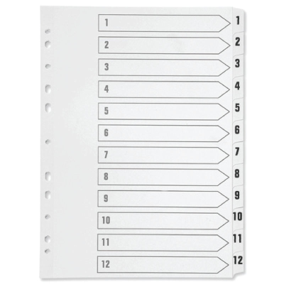 A4 White Numbered Indices 1 - 12