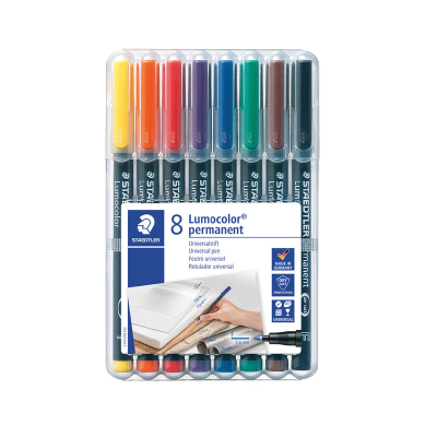 Staedtler Fine Permanent Marker Pens Assorted Colours (Wallet of 8)