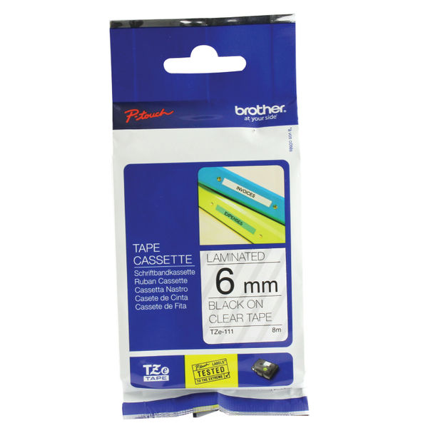 Brother TZe-111 Black On Clear Labelling Tape 6mm x 8m | Medical Supermarket